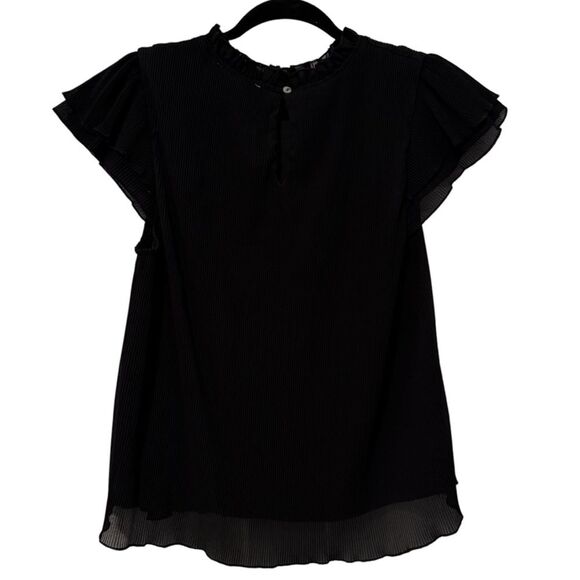 She & Sky Ribbed Flutter Sleeve Pullover Blouse Career‎ Black Size Medium - Picture 4 of 7